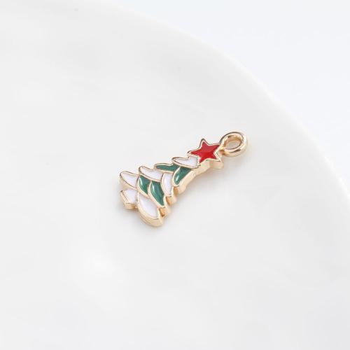 Zinc Alloy Christmas Pendants, Christmas Tree, gold color plated, DIY & enamel, mixed colors 