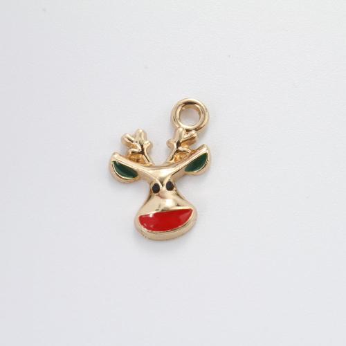Pendentifs de Noël en alliage de zinc, renne de noël, Placage de couleur d'or, DIY & émail, couleurs mélangées Vendu par PC[