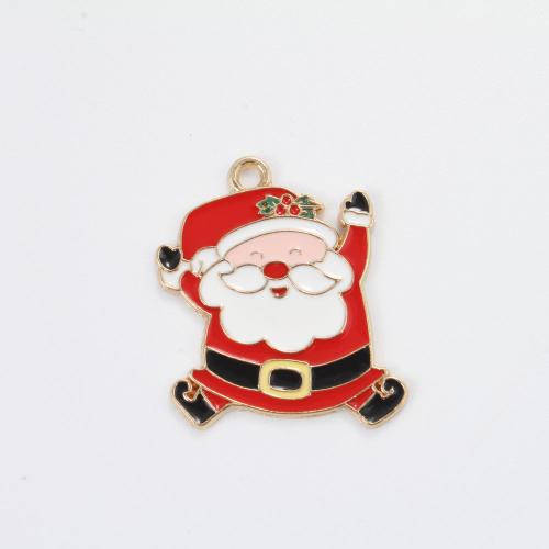 Pendentifs de Noël en alliage de zinc, le père noël, Placage de couleur d'or, DIY & émail, couleurs mélangées Vendu par PC