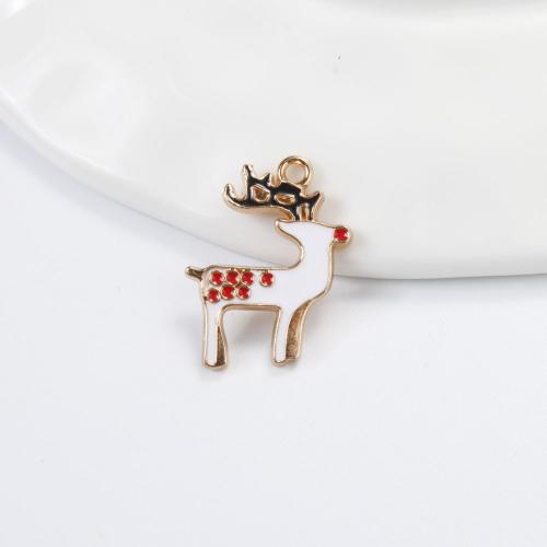 Pendentifs de Noël en alliage de zinc, renne de noël, Placage de couleur d'or, DIY & émail, couleurs mélangées Vendu par PC