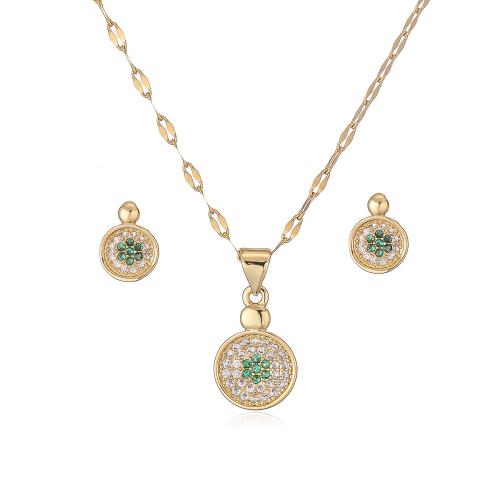 Корень Циркон Микро вымощает латунь ожерелье, Латунь, Круглая, 18K позолоченный, разные стили для выбора & инкрустированное микро кубического циркония & Женский, продается PC