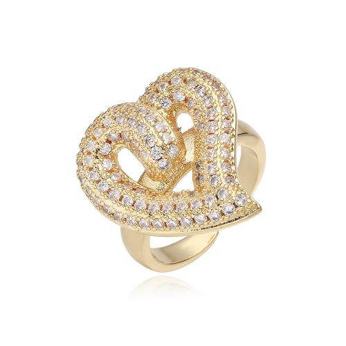 Цирконий Micro Pave Латунь палец кольцо, Сердце, 18K позолоченный, разные стили для выбора & инкрустированное микро кубического циркония & Женский, продается PC