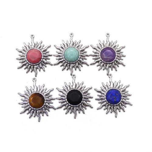 Gemstone Pendantifs en laiton, avec Pierre naturelle, soleil, Placage de couleur d'or, bijoux de mode, plus de couleurs à choisir Vendu par PC