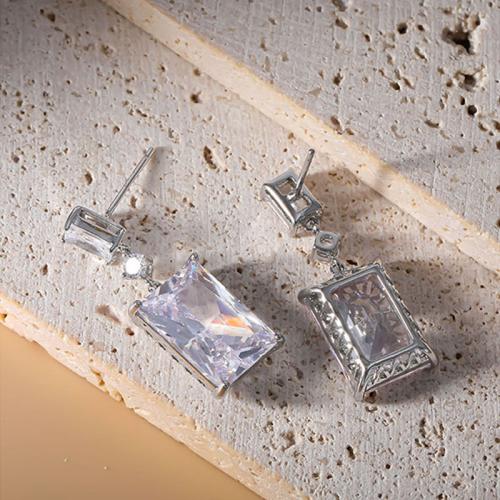 Brass Drop Earring, Geometrical Pattern, plated, micro pave cubic zirconia & for woman 