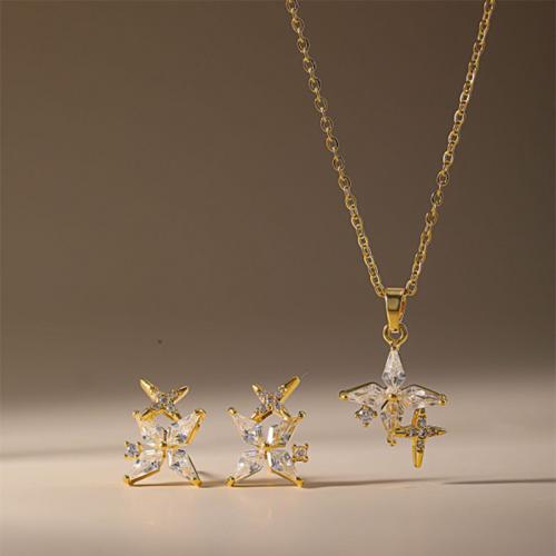 metal Conjunto de joya, Pendiente de stud & collar, Patrón Geométrico, chapado, 2 piezas & para mujer & con diamantes de imitación, más colores para la opción, Vendido por Set