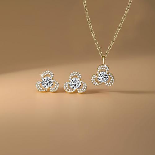 Micro cúbicos Circonia allanar sistemas de la joyería de cobre amarillo, metal, Pendiente de stud & collar, chapado, 2 piezas & micro arcilla de zirconia cúbica & para mujer, más colores para la opción, Vendido por Set
