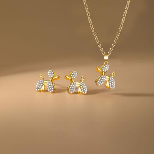 Micro cúbicos Circonia allanar sistemas de la joyería de cobre amarillo, metal, Pendiente de stud & collar, Perro, chapado, 2 piezas & micro arcilla de zirconia cúbica & para mujer, más colores para la opción, Vendido por Set