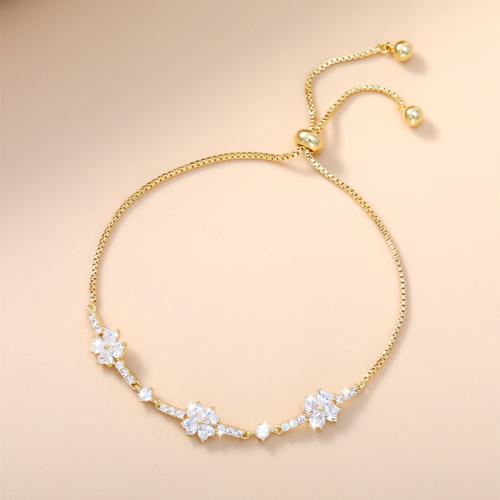 キュービックジルコニアマイクロパヴェブラスブレスレット, 銅, 四つ葉のクローバー, ゴールドメッキ, 調節の可能性がある & マイクロパヴェジルコニア & 女性用, 長さ:約 6-9 インチ, 売り手 パソコン