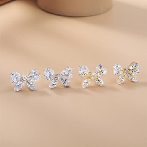 Befestiger Zirkonia Messing Ohrring, Schleife, plattiert, Micro pave Zirkonia & für Frau, keine, 10x13.5mm, verkauft von PC