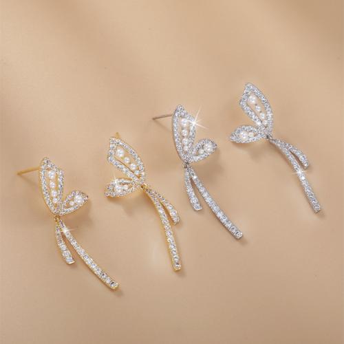 Befestiger Zirkonia Messing Ohrring, mit Kunststoff Perlen, plattiert, Micro pave Zirkonia & für Frau, keine, 12x40.5mm, verkauft von PC