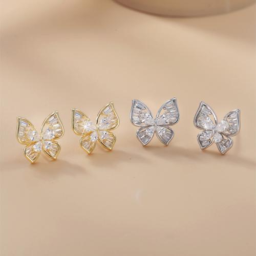 Befestiger Zirkonia Messing Ohrring, Schmetterling, plattiert, Micro pave Zirkonia & für Frau, keine, 12x11.5mm, verkauft von PC