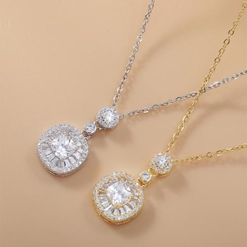 Корень Циркон Микро вымощает латунь ожерелье, Латунь, с 1.6inch наполнитель цепи, Квадратная форма, Другое покрытие, Овальный цепь & инкрустированное микро кубического циркония & Женский, Много цветов для выбора, длина:Приблизительно 15.4 дюймовый, продается PC