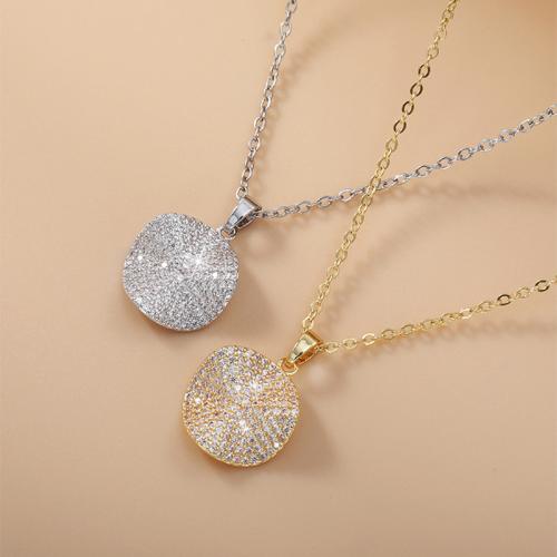 Корень Циркон Микро вымощает латунь ожерелье, Медный сплав, с 1.6inch наполнитель цепи, Геометрический узор, Другое покрытие, Овальный цепь & инкрустированное микро кубического циркония & Женский, Много цветов для выбора, длина:Приблизительно 15.4 дюймовый, продается PC