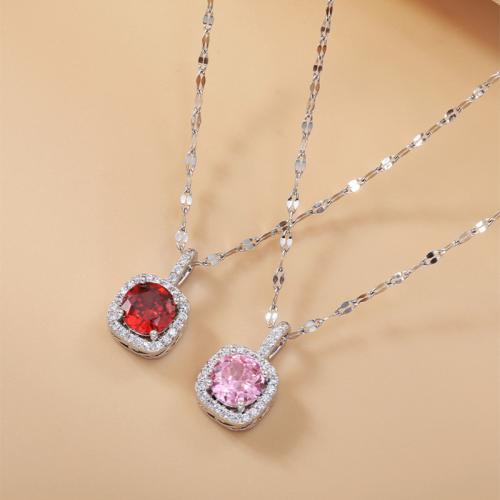 Cubic Zircon Micro Pave Brass Necklace, with 1.6inch extender chain, Square, plated, Twisted Piece Chain & micro pave cubic zirconia & for woman Approx 15.4 Inch 