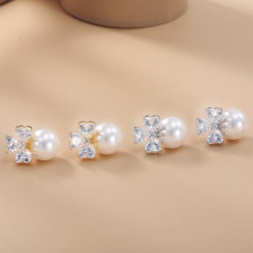 Befestiger Zirkonia Messing Ohrring, mit Kunststoff Perlen, Schmetterling, plattiert, Micro pave Zirkonia & für Frau, keine, 16x11mm, verkauft von PC