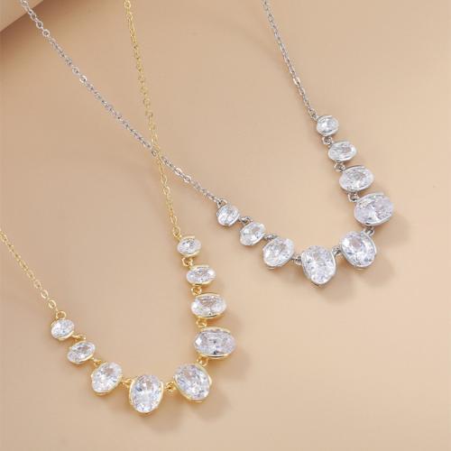 Cubic Zircon Micro Pave Brass Necklace, Copper Alloy, with 1.6inch extender chain, Oval, plated, oval chain & micro pave cubic zirconia & for woman Approx 15.4 Inch 