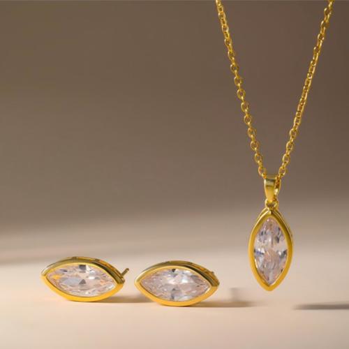 Micro cúbicos Circonia allanar sistemas de la joyería de cobre amarillo, metal, Pendiente de stud & collar, ojo de malvado, chapado, 2 piezas & micro arcilla de zirconia cúbica & para mujer, más colores para la opción, Vendido por Set