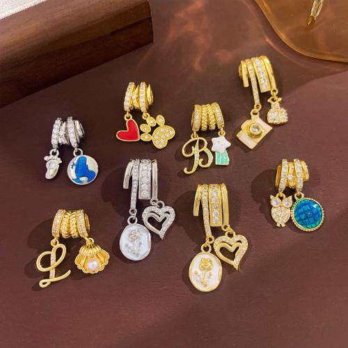 Cubic Zirconia Micro Pave Brass Pendant, plated, DIY & micro pave cubic zirconia & enamel 