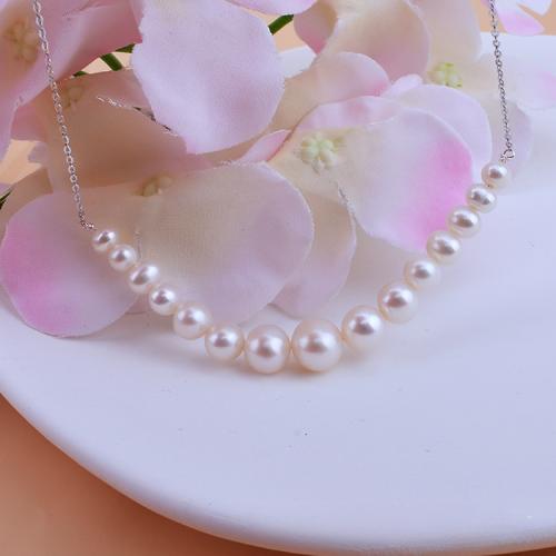 Стерлингового серебра жемчужное ожерелье, Серебро 925 пробы, с Пресноводные жемчуги, Слегка круглый, плакирован золотом, ювелирные изделия моды, белый, 4-8mm, длина:45CM , продается PC