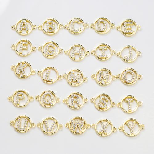 Цирконий Микро вымощает Латунный разъем, Латунь, Алфавитное письмо, плакирован золотом, DIY & инкрустированное микро кубического циркония, Много цветов для выбора, продается PC