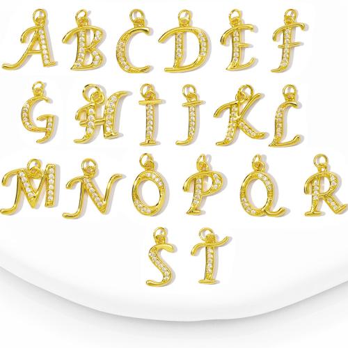 Cubic Zirconia Micro Pave Brass Pendant, Alphabet Letter, gold color plated, DIY & micro pave cubic zirconia 