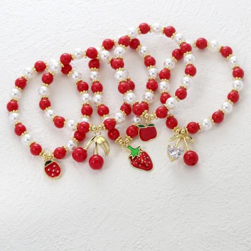 Bracelets Brass Enamel, laiton, avec perle de plastique, fruitcéréale, Placage de couleur d'or, bijoux de mode & émail, plus de couleurs à choisir, Vendu par PC