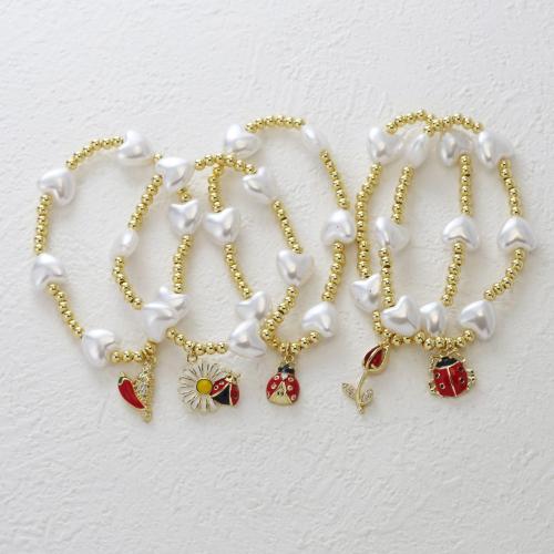 Bracelets Brass Enamel, laiton, avec perle de plastique, fruitcéréale, Placage de couleur d'or, bijoux de mode & pavé de micro zircon & émail, plus de couleurs à choisir, Vendu par PC