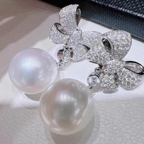 Befestiger Zirkonia Messing Ohrring, mit Kunststoff Perlen, plattiert, Modeschmuck & Micro pave Zirkonia & für Frau, verkauft von Paar