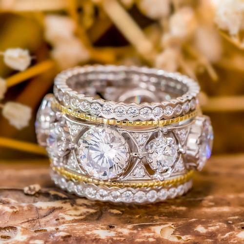 Цирконий Micro Pave Латунь палец кольцо, Другое покрытие, разный размер для выбора & инкрустированное микро кубического циркония & Женский & двухцветный, продается PC