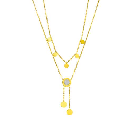 ステンレス鋼のジュエリーネックレス, 304ステンレススチール, とともに 白い貝, メッキ, ダブルレイヤー & ファッションジュエリー & 女性用, 金色, 売り手 パソコン