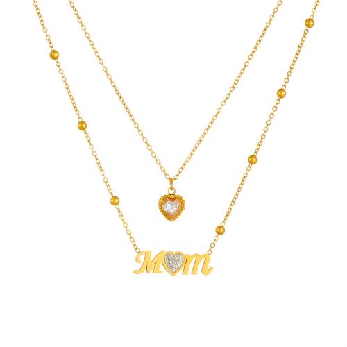 ステンレス鋼のジュエリーネックレス, 304ステンレススチール, メッキ, ダブルレイヤー & 女性用 & ライン石のある, 金色, 売り手 パソコン