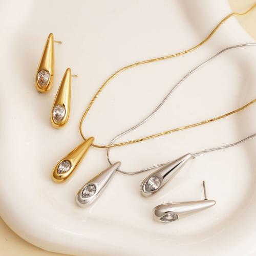 Cubic Zirconia Micro Pave Ensembles de bijoux en acier inoxydable, Acier inoxydable 316, larme, Placage, styles différents pour le choix & pavé de micro zircon & pour femme, plus de couleurs à choisir, Vendu par PC