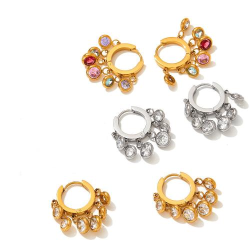 Boucle d'oreille goutte inox, Acier inoxydable 304, Placage, bijoux de mode & pavé de micro zircon & pour femme, plus de couleurs à choisir, Vendu par paire