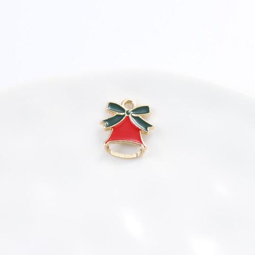 Pendentifs de Noël en alliage de zinc, cloche de noël, Placage de couleur d'or, DIY & émail, couleurs mélangées Vendu par PC