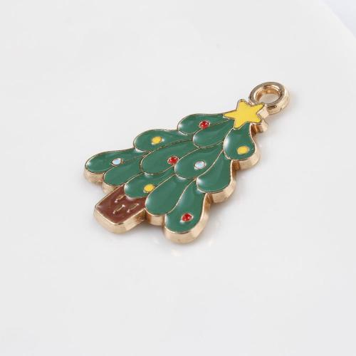 Pendentifs de Noël en alliage de zinc, arbre de noël, Placage de couleur d'or, DIY & émail, couleurs mélangées Vendu par PC