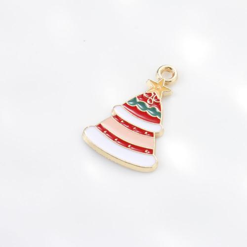 Pendentifs de Noël en alliage de zinc, arbre de noël, Placage de couleur d'or, DIY & émail, couleurs mélangées Vendu par PC