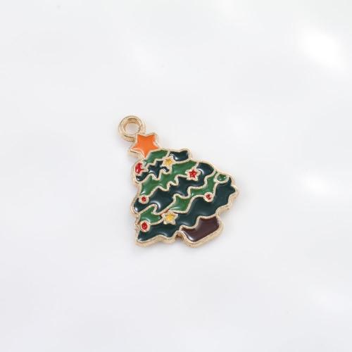 Pendentifs de Noël en alliage de zinc, arbre de noël, Placage de couleur d'or, DIY & émail, couleurs mélangées Vendu par PC