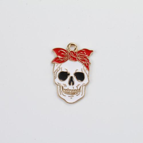 Pendant Halloween Fashion, alliage de zinc, crane, Placage de couleur d'or, Halloween Design & DIY & émail, couleurs mélangées Vendu par PC[