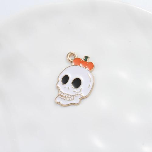 Pendant Halloween Fashion, alliage de zinc, crane, Placage de couleur d'or, Halloween Design & DIY & émail, couleurs mélangées Vendu par PC[