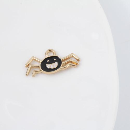 Pendant Halloween Fashion, alliage de zinc, araignée, Placage de couleur d'or, Halloween Design & DIY & émail, couleurs mélangées Vendu par PC[