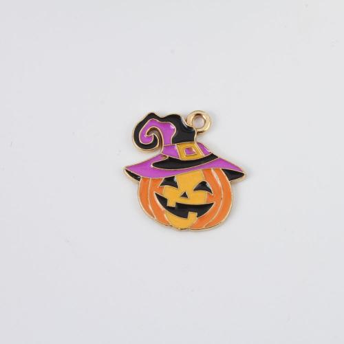 Pendant Halloween Fashion, alliage de zinc, Citrouille, Placage de couleur d'or, Halloween Design & DIY & émail, couleurs mélangées Vendu par PC[