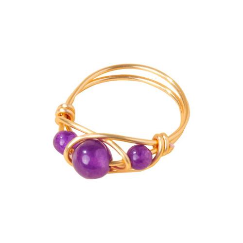 Gemstone Zinc Alloy Finger Ring, with Gemstone, handmade, fashion jewelry golden 