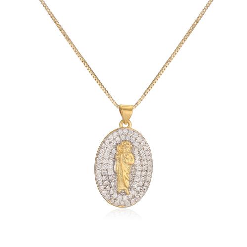 Корень Циркон Микро вымощает латунь ожерелье, Латунь, Дева Мария, Другое покрытие, ювелирные изделия моды & инкрустированное микро кубического циркония & Женский, Золотой, продается PC