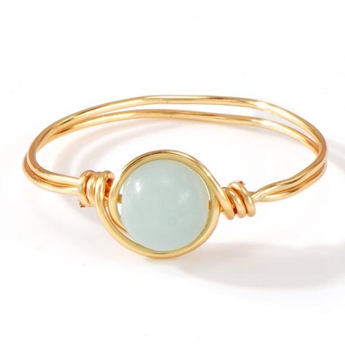 Gemstone Brass Finger Ring, with Natural Stone, fashion jewelry & for woman, golden 