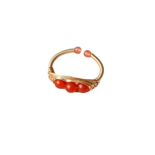 Agate Finger Ring, Brass, with Agate, polished, fashion jewelry & for woman, golden [