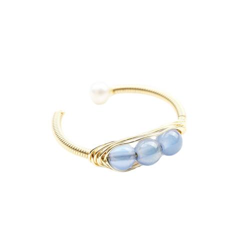 Bague de perle de culture d'eau douce, laiton, avec aigue-marine & perle d'eau douce cultivée, bijoux de mode & pour femme, doré, 4mm, Vendu par PC