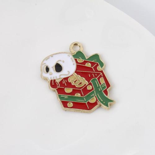 Pendant Halloween Fashion, alliage de zinc, crane, Placage de couleur d'or, Halloween Design & DIY & émail, couleurs mélangées Vendu par PC[