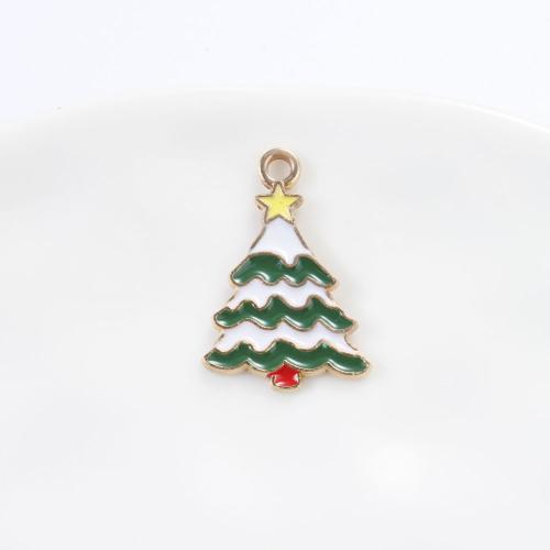 Pendentifs de Noël en alliage de zinc, arbre de noël, Placage de couleur d'or, DIY & émail, couleurs mélangées Vendu par PC