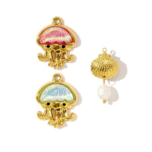 Resin Stainless Steel Pendant, 304 Stainless Steel, with ABS Plastic Pearl & Resin, plated, DIY 