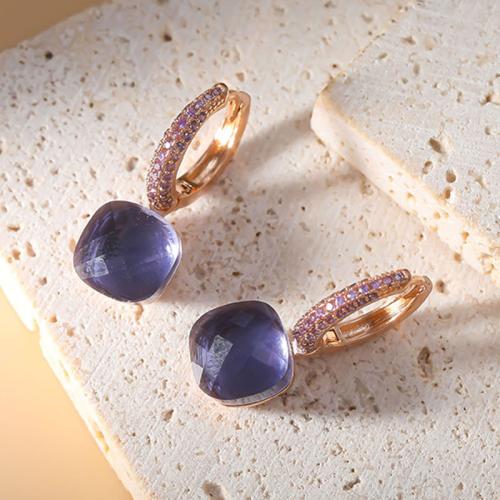 Messing Huggie Hoop Ohrhänger, Geometrisches Muster, Rósegold-Farbe plattiert, Micro pave Zirkonia & für Frau, 9x23mm, verkauft von PC